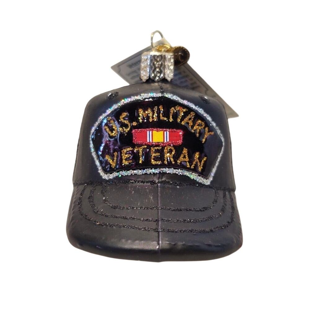 Old World Christmas Glass Blown Ornament - Military Veterans Cap